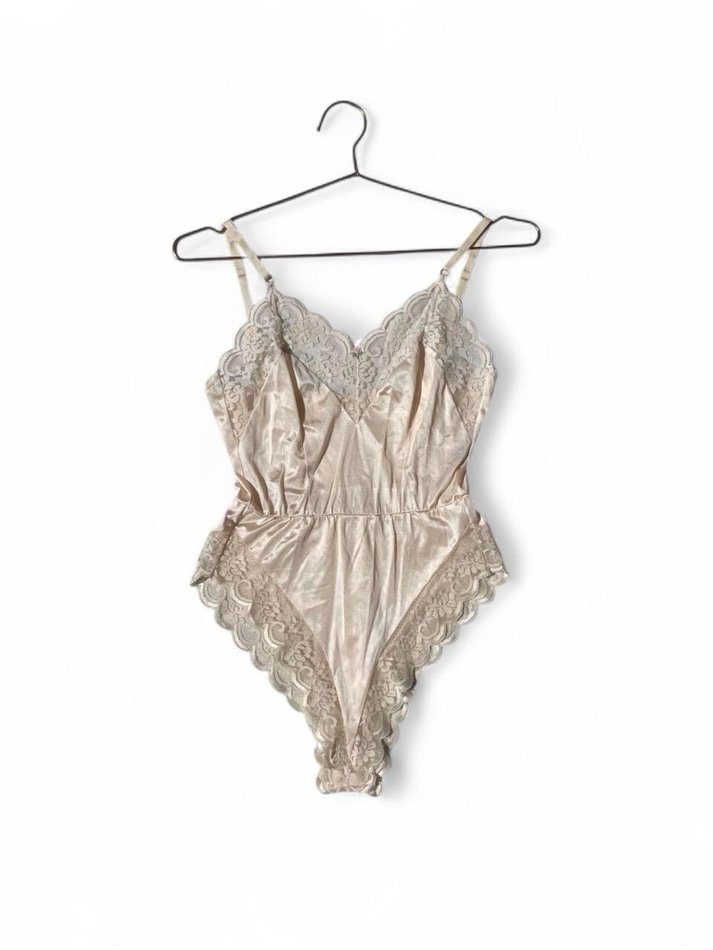 Vintage Maidenform Chantilly Ivory Satin Lace Teddy Bodysuit - Size Small